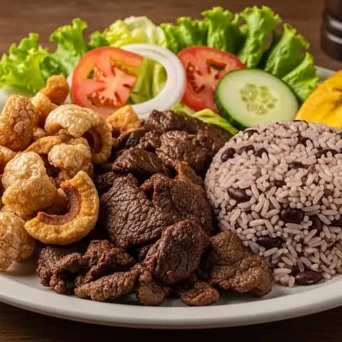Casado tico de chicharrón y res