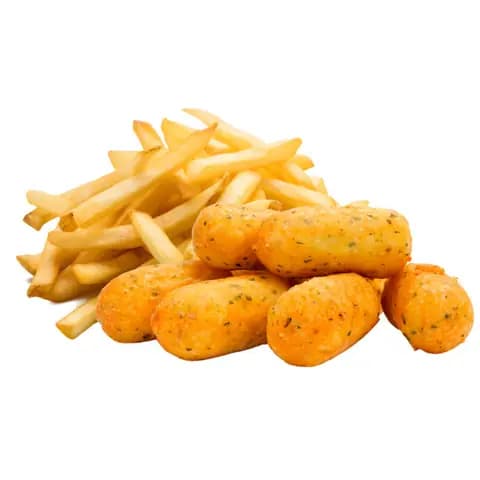 Croquetas de pollo con papas fritas