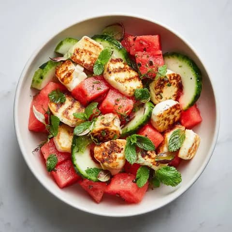 Ensalada de halloumi y sandía